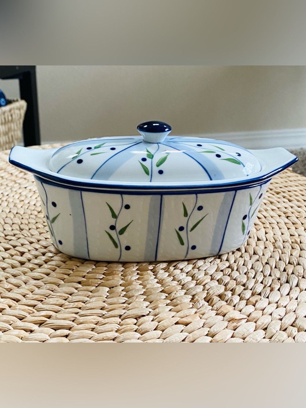 Vintage 90s Cook Street Porcelain 3-Piece Butter Boat Blueberry Floral Vine